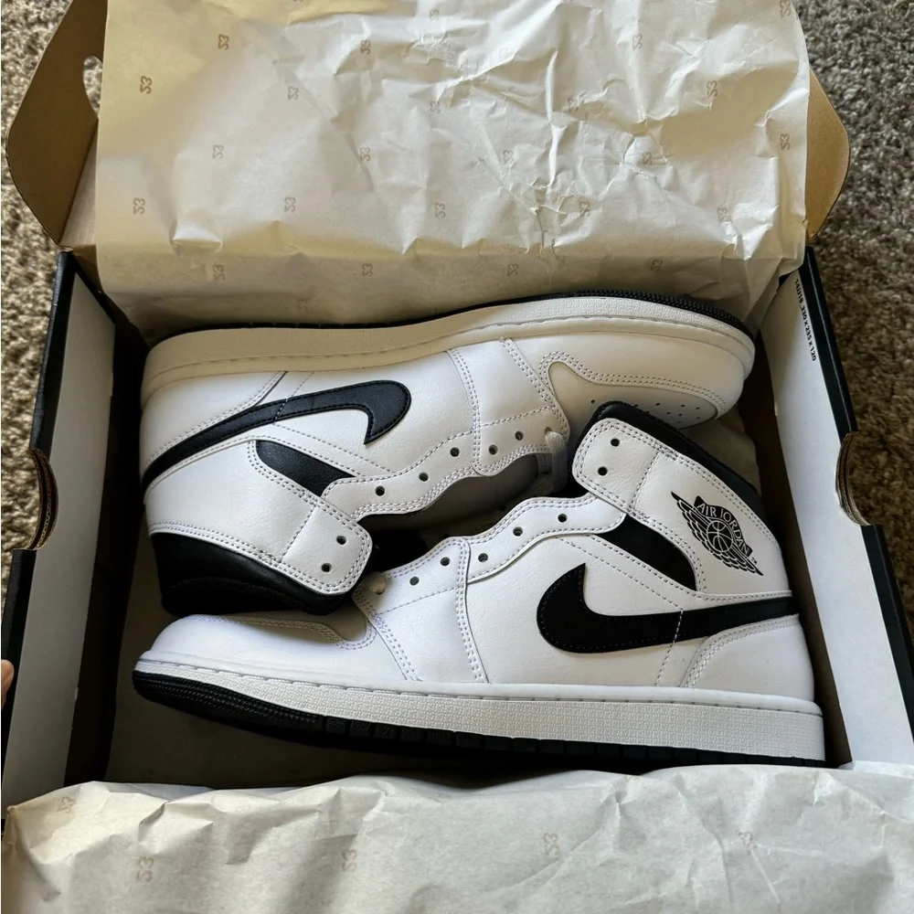 Jordan White and Black Mid-Top Sneakers